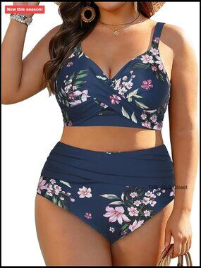Plus Size High Waisted Bikini Set with Tummy Control Twist Top